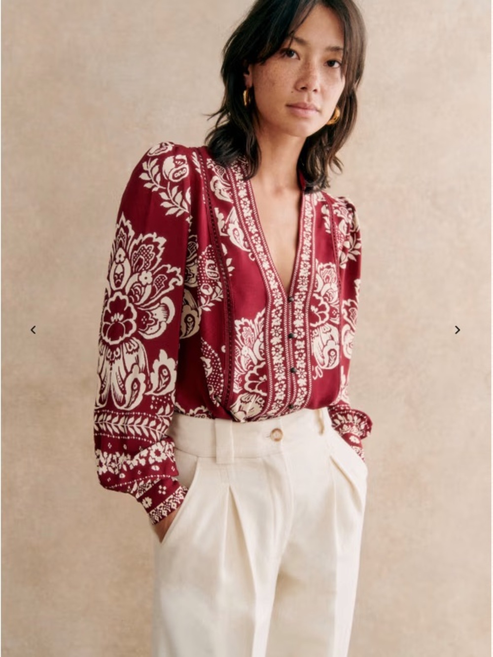 Sezane Tally Blouse - Burgundy Floral